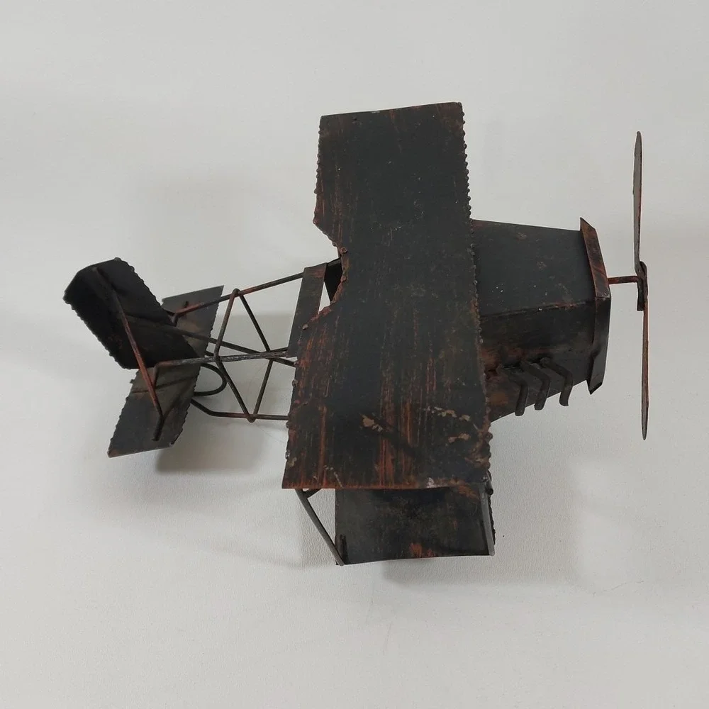 George Imports Tin Copper Toned Metal Biplane Wind Up Propeller SANKYO Music Box
